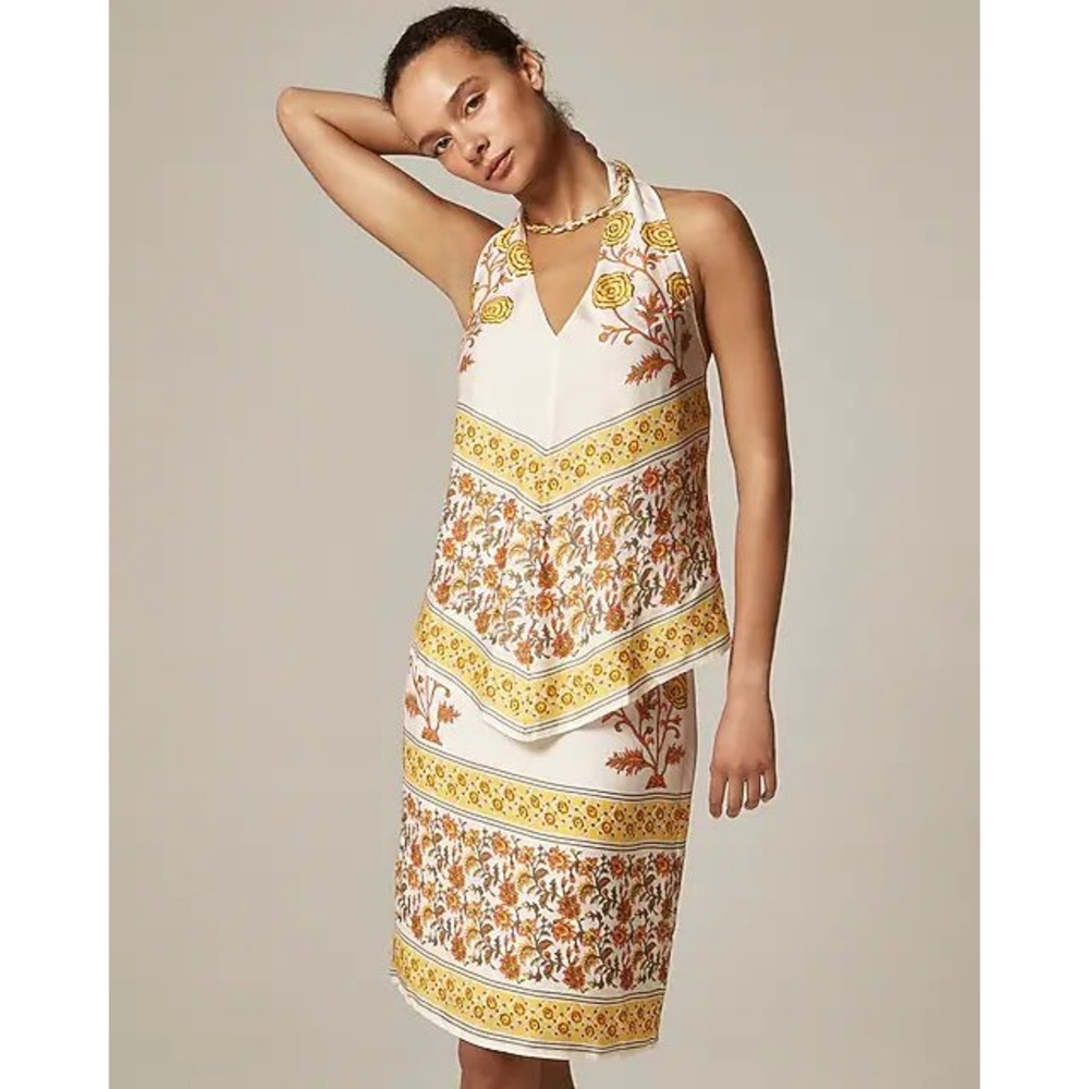 J.Crew Sunset Rose Block Print Open Back Halter Top Size S